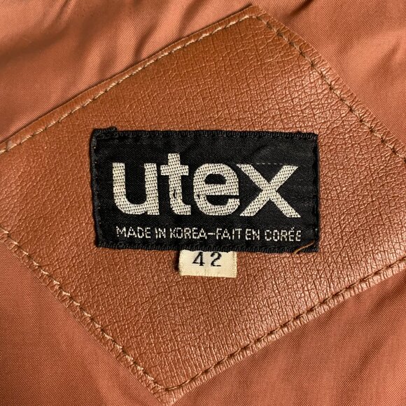 Vintage 70s Camel Faux Leather Shirt Jacket Retro Disco Collar Coat Shacket - Picture 11 of 13